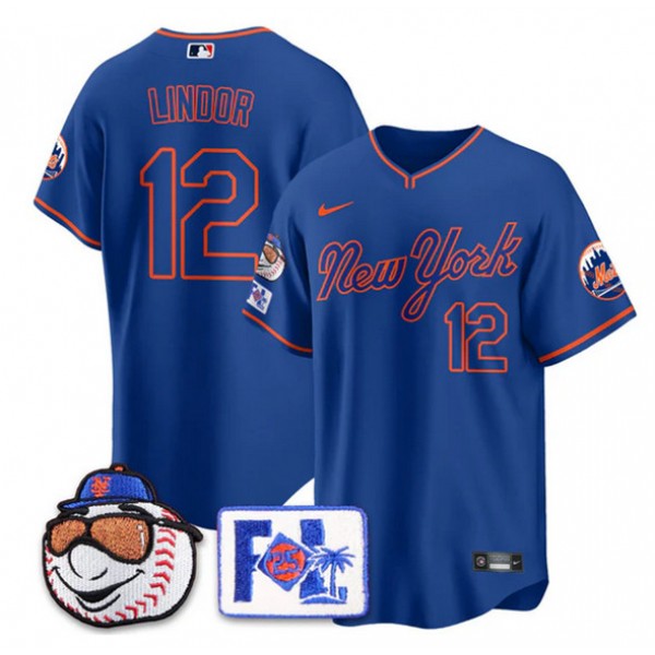 New York Mets #12 Francisco Lindor Blue Road 2025 Spring Training Stitched Jersey