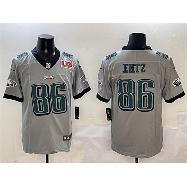 Philadelphia Eagles #86 Zach Ertz Gray 2025 Super Bowl LIX Patch Vapor Untouchable Limited Stitched Jersey