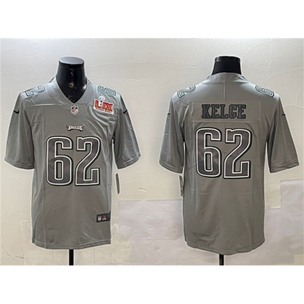 Philadelphia Eagles #62 Jason Kelce Gray 2025 Super Bowl LIX Patch Atmosphere Fashion Vapor Untouchable Limited Stitched Jersey