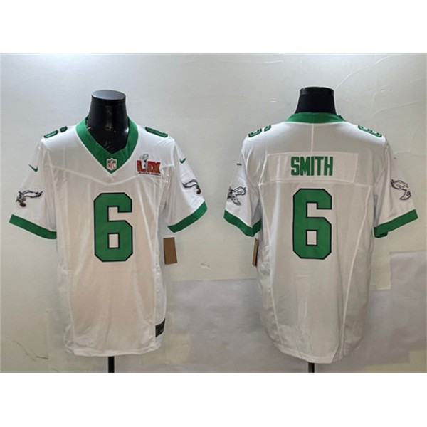 Philadelphia Eagles #6 DeVonta Smith White 2025 Super Bowl LIX Patch F.U.S.E. Vapor Untouchable Limited Stitched Jersey
