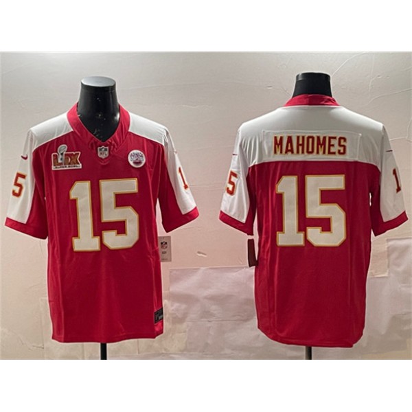 Kansas City Chiefs #15 Patrick Mahomes Red White 2025 Super Bowl LIX Patch F.U.S.E. Vapor Limited Stitched Jersey