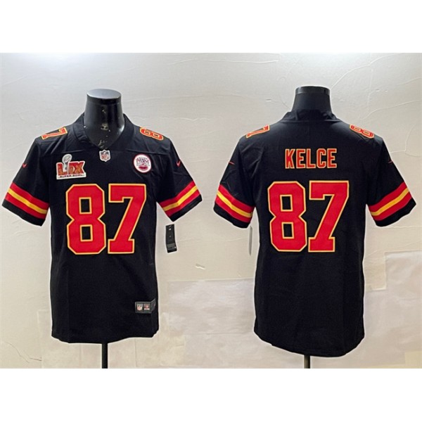Kansas City Chiefs #87 Travis Kelce Black 2025 Super Bowl LIX Patch Vapor Untouchable Limited Stitched Jersey