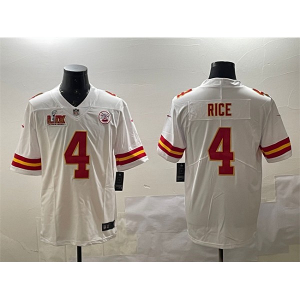 Kansas City Chiefs #4 Rashee Rice White 2025 Super Bowl LIX Patch Vapor Untouchable Limited Stitched Jersey
