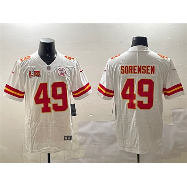 Kansas City Chiefs #49 Daniel Sorensen White 2025 Super Bowl LIX Patch Vapor Untouchable Limited Stitched Jersey