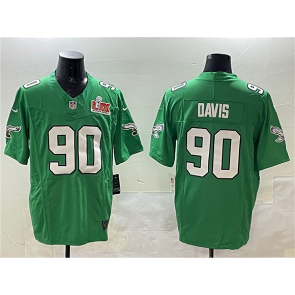 Philadelphia Eagles #90 Jordan Davis Green 2025 Super Bowl LIX Patch F.U.S.E. Throwback Vapor Untouchable Limited Stitched Jersey