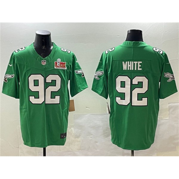 Philadelphia Eagles #92 Reggie White Green 2025 Super Bowl LIX Patch F.U.S.E. Throwback Vapor Untouchable Limited Stitched Jersey