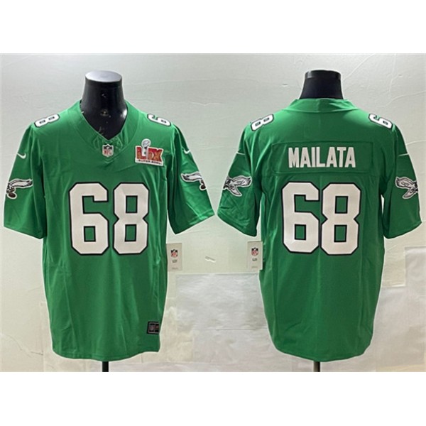 Philadelphia Eagles #68 Jordan Mailata Green 2025 Super Bowl LIX Patch F.U.S.E. Throwback Vapor Untouchable Limited Stitched Jersey