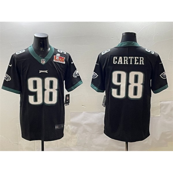 Philadelphia Eagles #98 Jalen Carter Black 2025 Super Bowl LIX Patch Vapor Untouchable Limited Stitched Jersey