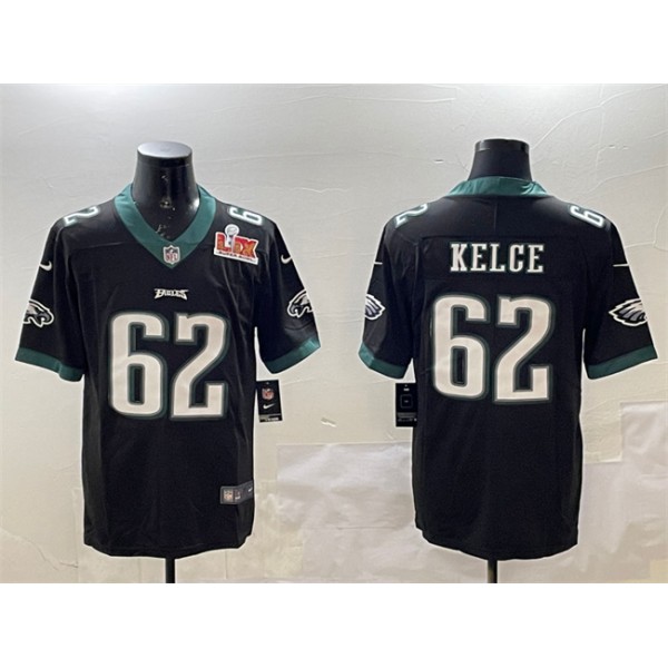 Philadelphia Eagles #62 Jason Kelce Black 2025 Super Bowl LIX Patch Vapor Untouchable Limited Stitched Jersey