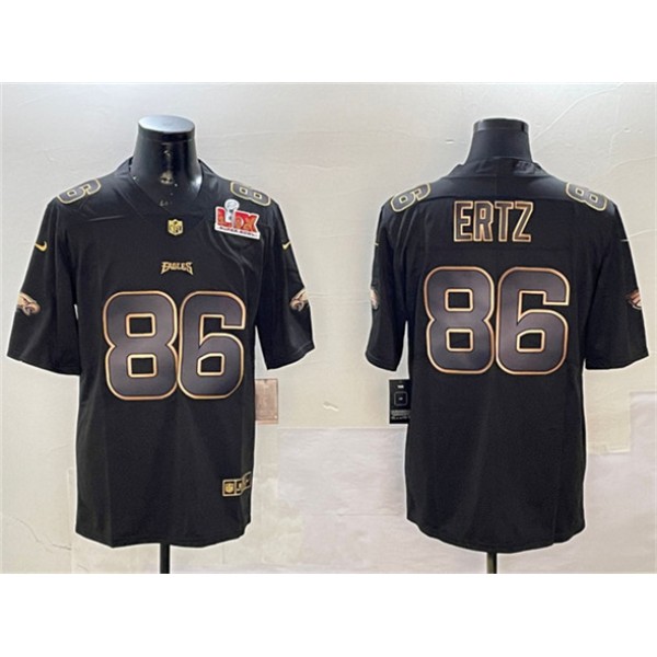 Philadelphia Eagles #86 Zach Ertz Black Gold 2025 Super Bowl LIX Patch Vapor Untouchable Limited Stitched Jersey