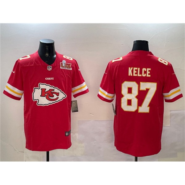 Kansas City Chiefs #87 Travis Kelce Red 2025 Super Bowl LIX Patch Team Big Logo Vapor Limited Stitched Jersey