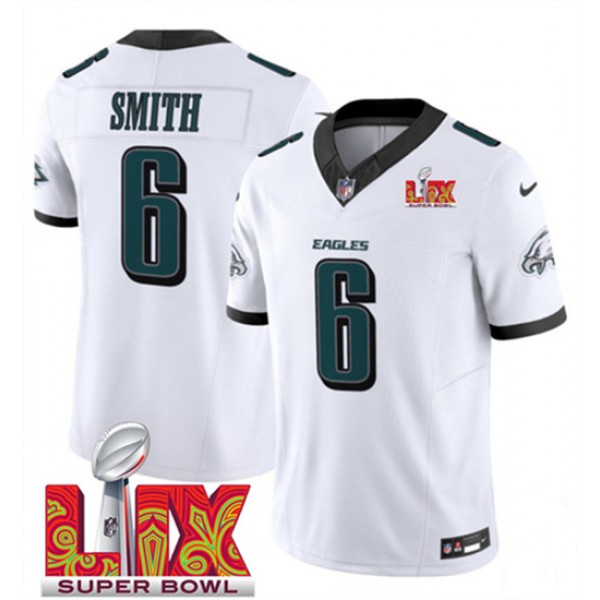 Philadelphia Eagles #6 DeVonta Smith White 2025 Super Bowl LIX Patch Vapor Untouchable Limited Stitched Jersey