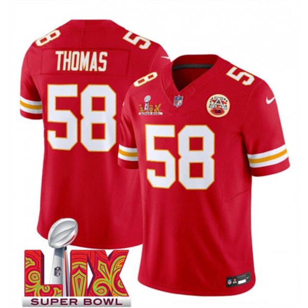Kansas City Chiefs #58 Derrick Thomas Red 2025 F.U.S.E. Super Bowl LIX Patch Vapor Untouchable Limited Stitched Jersey