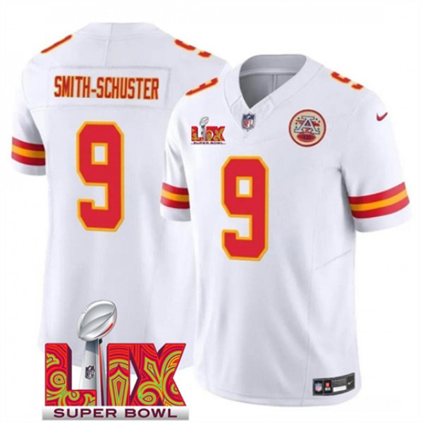 Kansas City Chiefs #9 JuJu Smith-Schuster White 2025 F.U.S.E. Super Bowl LIX Patch Vapor Untouchable Limited Stitched Jersey