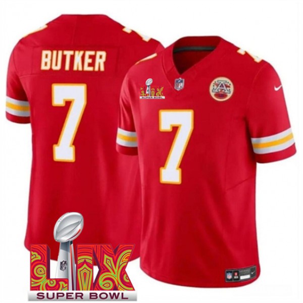 Kansas City Chiefs #7 Harrison Butker Red 2025 F.U.S.E. Super Bowl LIX Patch Vapor Untouchable Limited Stitched Jersey