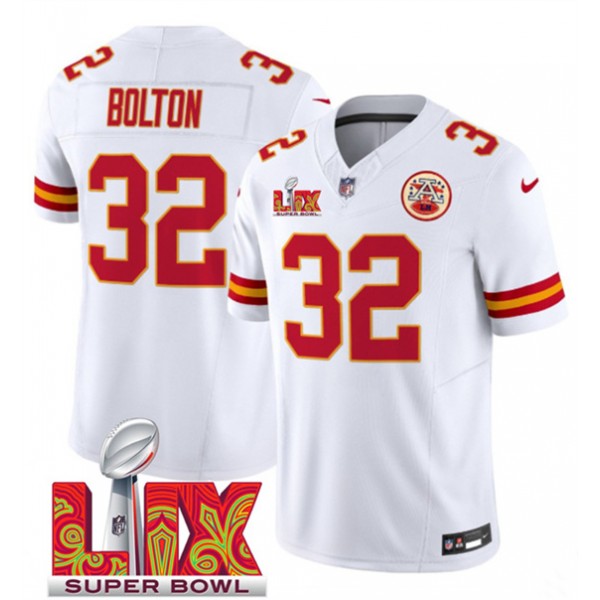 Kansas City Chiefs #32 Nick Bolton White 2025 F.U.S.E. Super Bowl LIX Patch Vapor Untouchable Limited Stitched Jersey