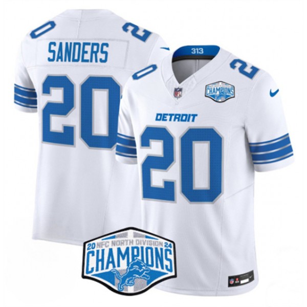 Detroit Lions #20 Barry Sanders White 2024 NFC North Champions F.U.S.E. Vapor Limited Stitched Jersey