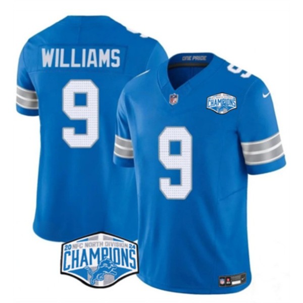 Detroit Lions #9 Jameson Williams Blue 2024 NFC North Champions F.U.S.E. Vapor Limited Stitched Jersey