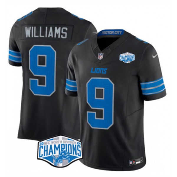 Detroit Lions #9 Jameson Williams Black 2024 NFC North Champions F.U.S.E. Vapor Limited Stitched Jersey