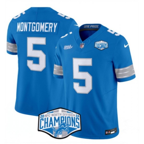 Detroit Lions #5 David Montgomery Blue 2024 NFC North Champions F.U.S.E. Vapor Limited Stitched Jersey