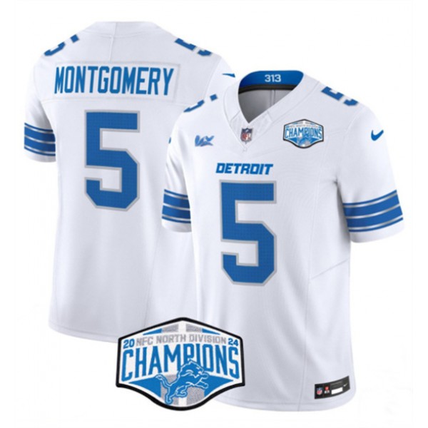 Detroit Lions #5 David Montgomery White 2024 NFC North Champions F.U.S.E. Vapor Limited Stitched Jersey