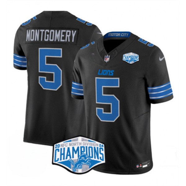 Detroit Lions #5 David Montgomery Black 2024 NFC North Champions F.U.S.E. Vapor Limited Stitched Jersey