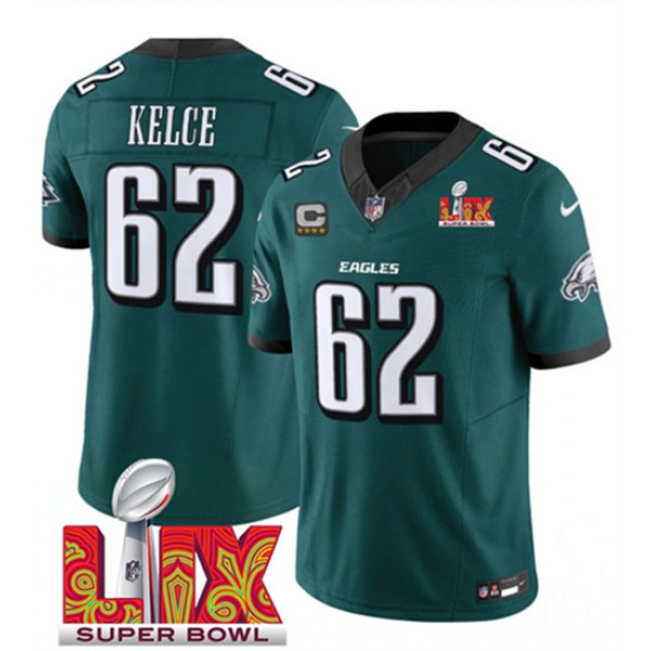 Philadelphia Eagles #62 Jason Kelce Green 2024 New With 4-Star C Patch F.U.S.E. Vapor Untouchable Limited Jersey
