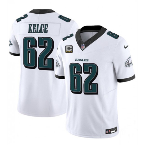 Philadelphia Eagles #62 Jason Kelce White 2024 New With 4-Star C Patch F.U.S.E. Vapor Untouchable Limited Jersey