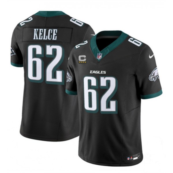 Philadelphia Eagles #62 Jason Kelce Black 2024 New With 4-Star C Patch F.U.S.E. Vapor Untouchable Limited Jersey