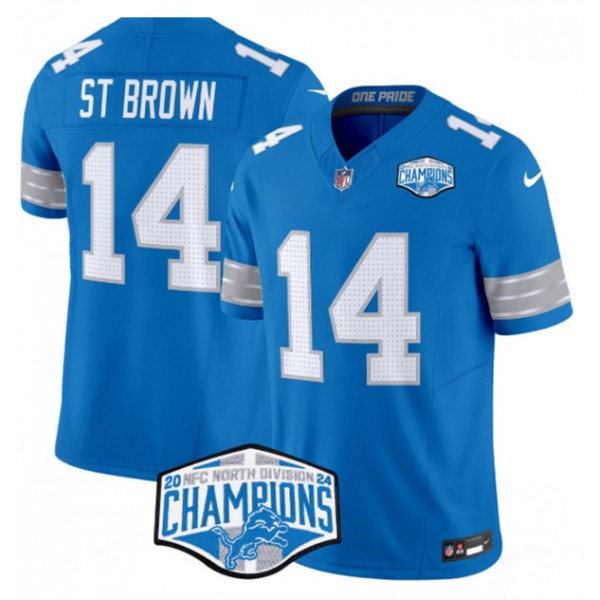 Detroit Lions #14 Amon-Ra St. Brown Blue 2024 NFC North Champions F.U.S.E. Vapor Limited Stitched Jersey