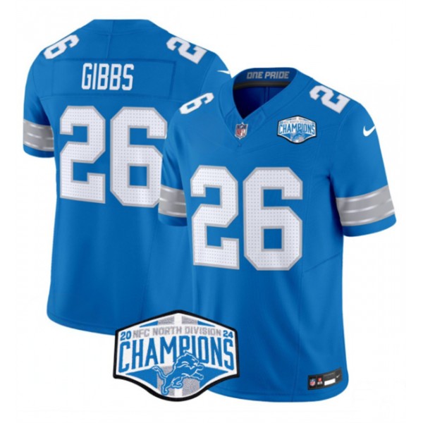 Detroit Lions #26 Jahmyr Gibbs Blue 2024 NFC North Champions F.U.S.E. Vapor Limited Stitched Jersey