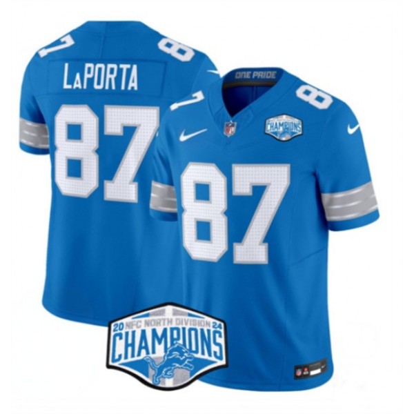 Detroit Lions #87 Sam LaPorta Blue 2024 NFC North Champions F.U.S.E. Vapor Limited Stitched Jersey