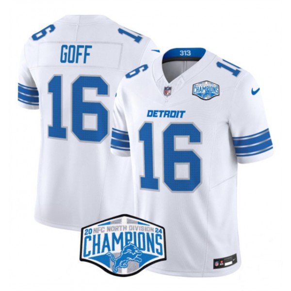 Detroit Lions #16 Jared Goff White 2024 NFC North Champions F.U.S.E. Vapor Limited Stitched Jersey