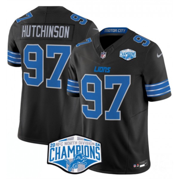 Detroit Lions #97 Aidan Hutchinson Black 2024 NFC North Champions F.U.S.E. Vapor Limited Stitched Jersey