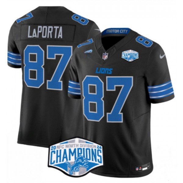 Detroit Lions #87 Sam LaPorta Black 2024 NFC North Champions F.U.S.E. Vapor Limited Stitched Jersey