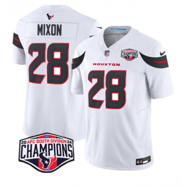 Houston Texans #28 Joe Mixon White F.U.S.E. 2024 AFC South Division Champions Vapor Limited Stitched Jersey