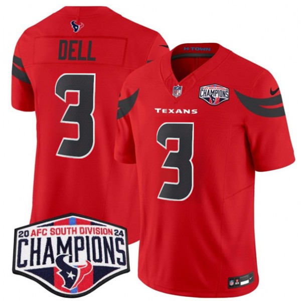 Houston Texans #3 Tank Dell Red F.U.S.E. 2024 AFC South Division Champions Vapor Limited Stitched Jersey