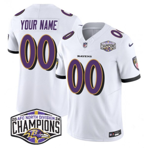 Baltimore Ravens Custom White F.U.S.E. 2024 AFC North Division Champions Vapor Limited Jersey