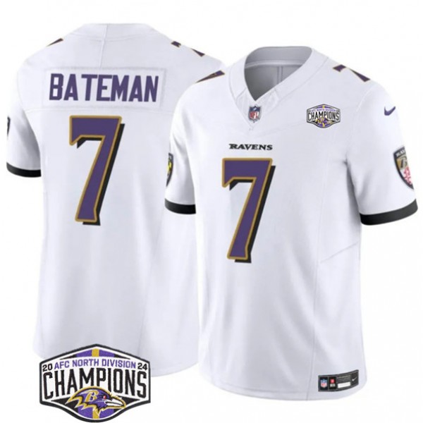 Baltimore Ravens #7 Rashod Bateman White F.U.S.E. 2024 AFC North Division Champions Vapor Limited Jersey