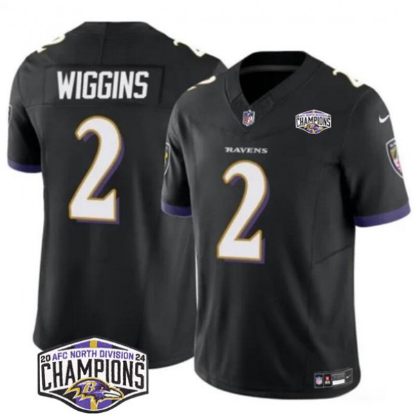 Baltimore Ravens #2 Nate Wiggins Black F.U.S.E. 2024 AFC North Division Champions Vapor Limited Jersey