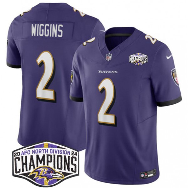 Baltimore Ravens #2 Nate Wiggins Purple F.U.S.E. 2024 AFC North Division Champions Vapor Limited Jersey