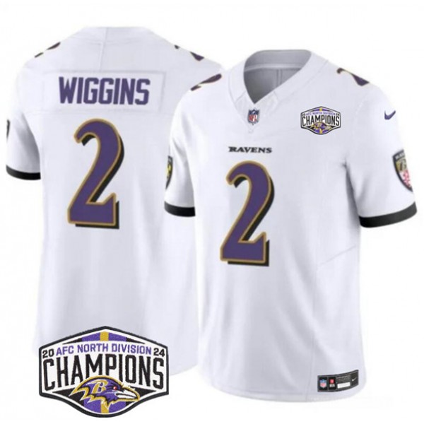 Baltimore Ravens #2 Nate Wiggins White F.U.S.E. 2024 AFC North Division Champions Vapor Limited Jersey
