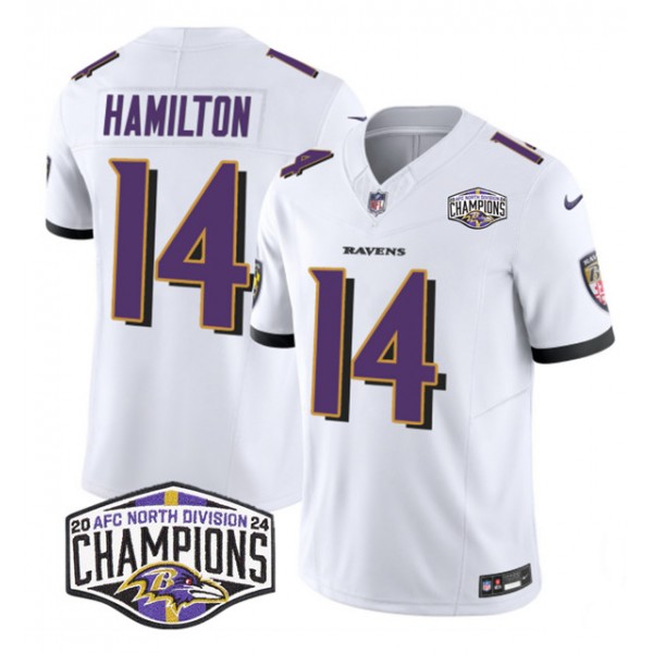 Baltimore Ravens #14 Kyle Hamilton White F.U.S.E. 2024 AFC North Division Champions Vapor Limited Jersey