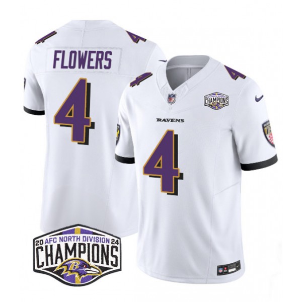 Baltimore Ravens #4 Zay Flowers White F.U.S.E. 2024 AFC North Division Champions Vapor Limited Jersey