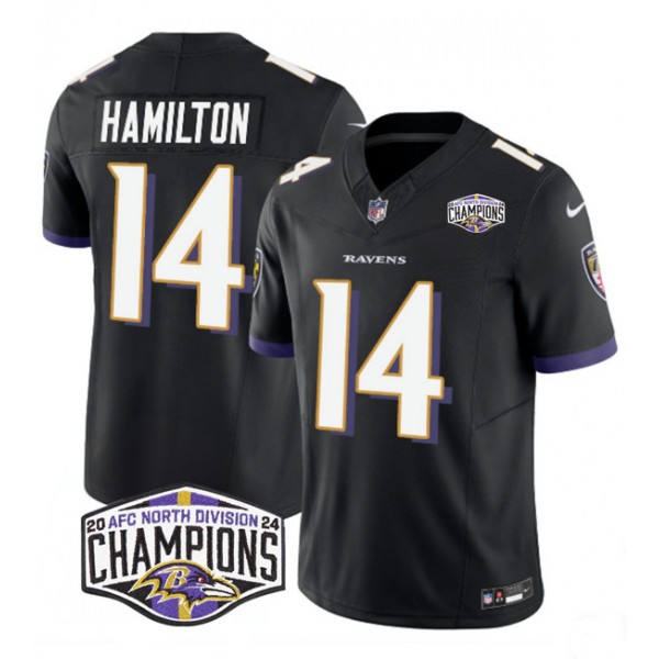 Baltimore Ravens #14 Kyle Hamilton Black F.U.S.E. 2024 AFC North Division Champions Vapor Limited Jersey