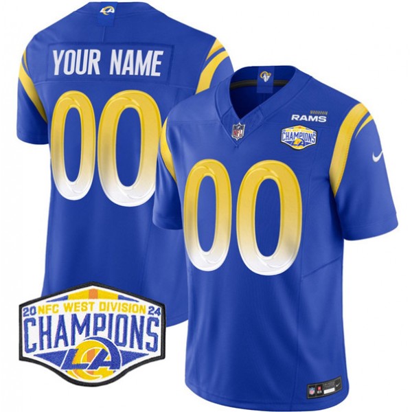Los Angeles Rams Custom Blue 2024 NFC West Champions F.U.S.E. Vapor Untouchable Limited Stitched Jersey