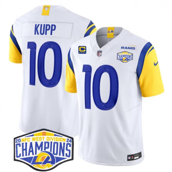 Los Angeles Rams #10 Cooper Kupp White 2024 NFC West Champions With 4-Star C Patch F.U.S.E. Vapor Untouchable Stitched Jersey