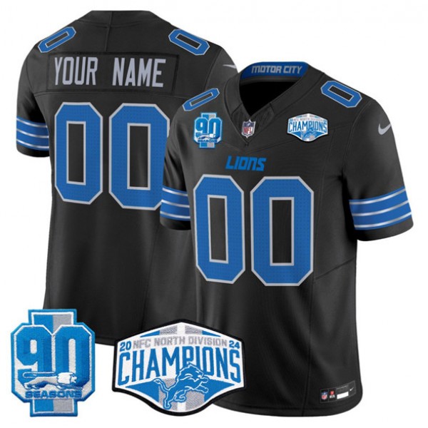 Detroit Lions Custom Black 2024 NFC North Champions 90th Anniversary Patch F.U.S.E. Vapor Limited Stitched Jersey