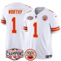 Kansas City Chiefs #1 Xavier Worthy White F.U.S.E. 2024 AFC West Division Champions Vapor Limited Stitched Jersey