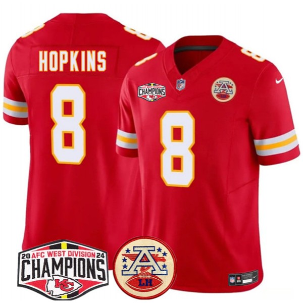 Kansas City Chiefs #8 DeAndre Hopkins Red F.U.S.E. 2024 AFC West Division Champions Vapor Limited Stitched Jersey